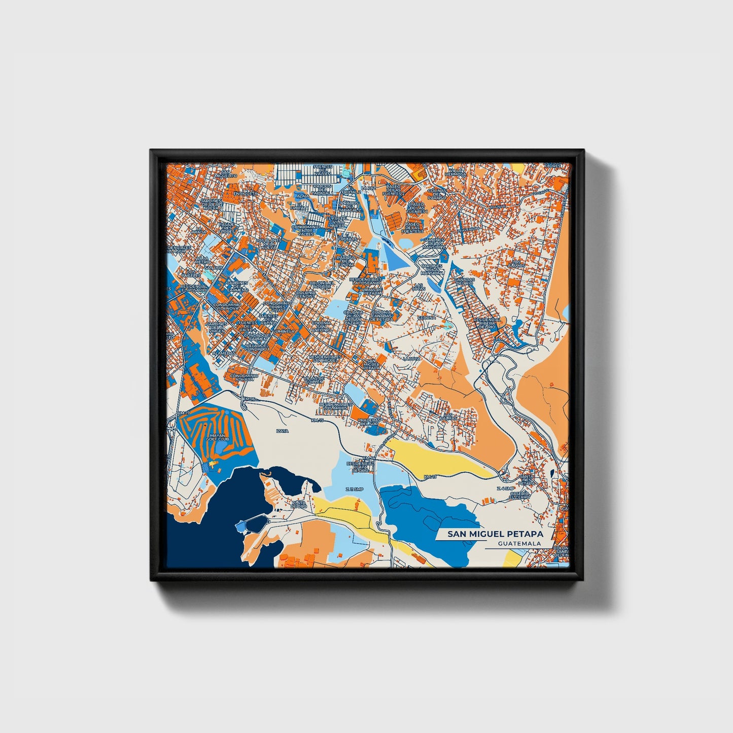 San Miguel Petapa Guatemala Colorful City Map Canvas Print • Black Framed