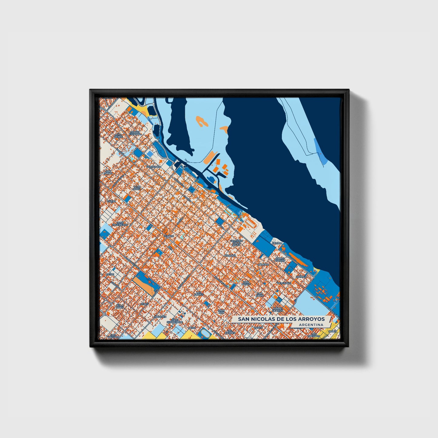 San Nicolas De Los Arroyos Argentina Colorful City Map Canvas Print • Black Framed