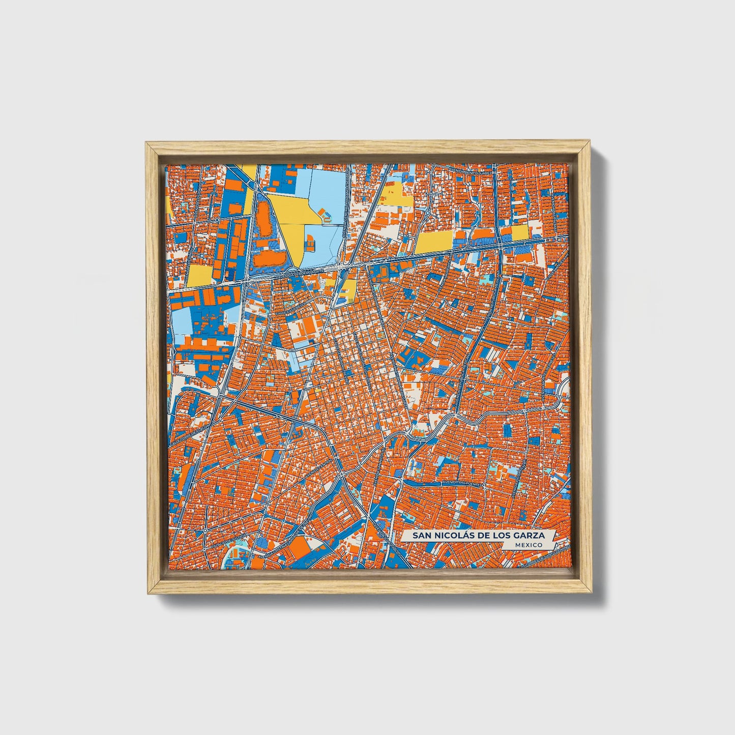 San Nicolás De Los Garza Mexico Colorful City Map Canvas Print • Natural Wooden Framed