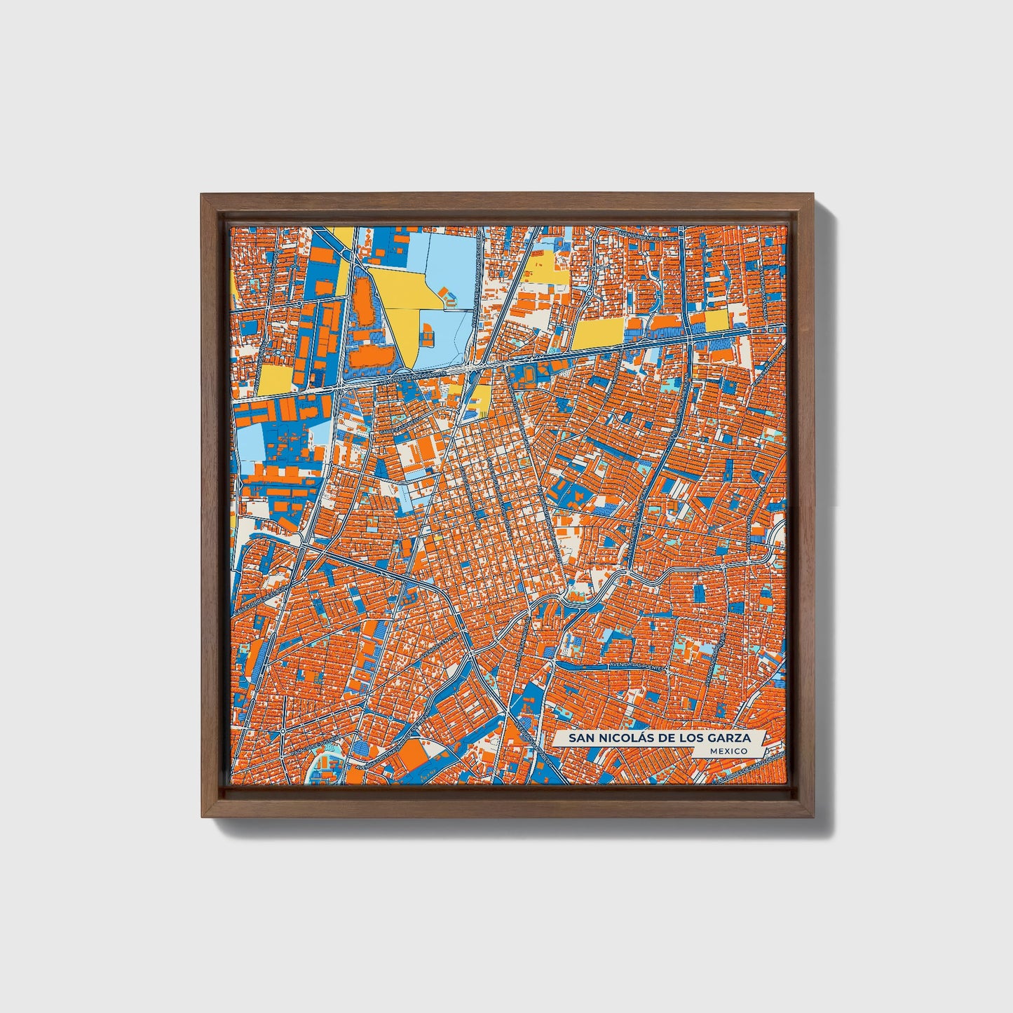 San Nicolás De Los Garza Mexico Colorful City Map Canvas Print • Dark Wooden Framed
