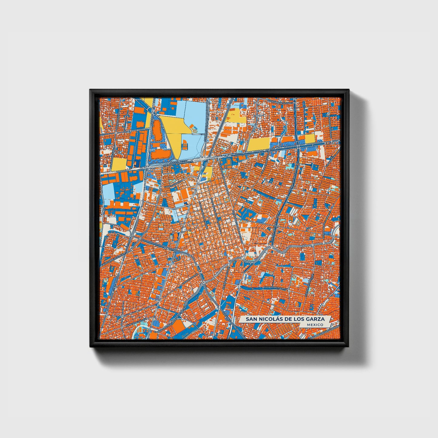 San Nicolás De Los Garza Mexico Colorful City Map Canvas Print • Black Framed
