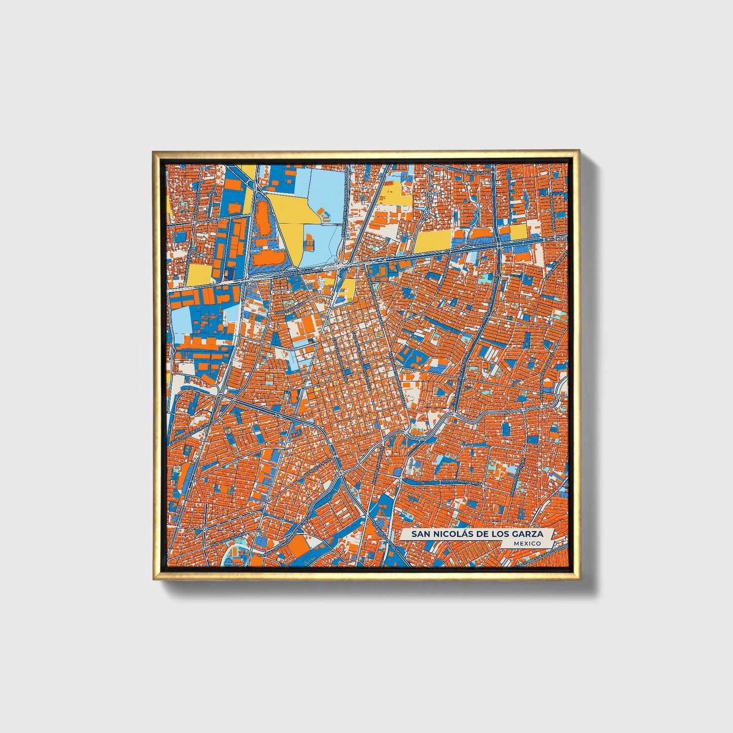 San Nicolás De Los Garza Mexico Colorful City Map Canvas Print • Gold Framed