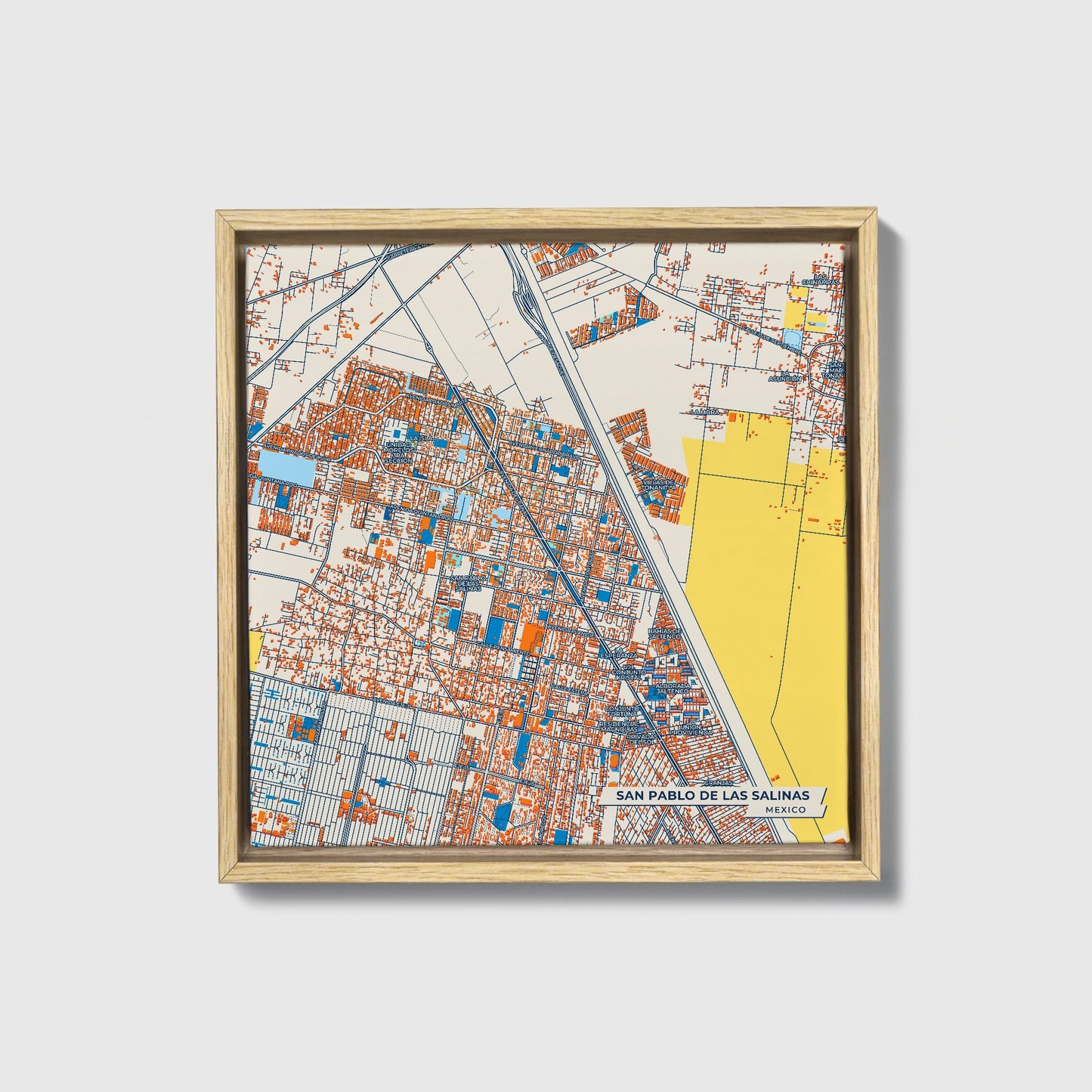 San Pablo De Las Salinas Mexico Colorful City Map Canvas Print • Natural Wooden Framed