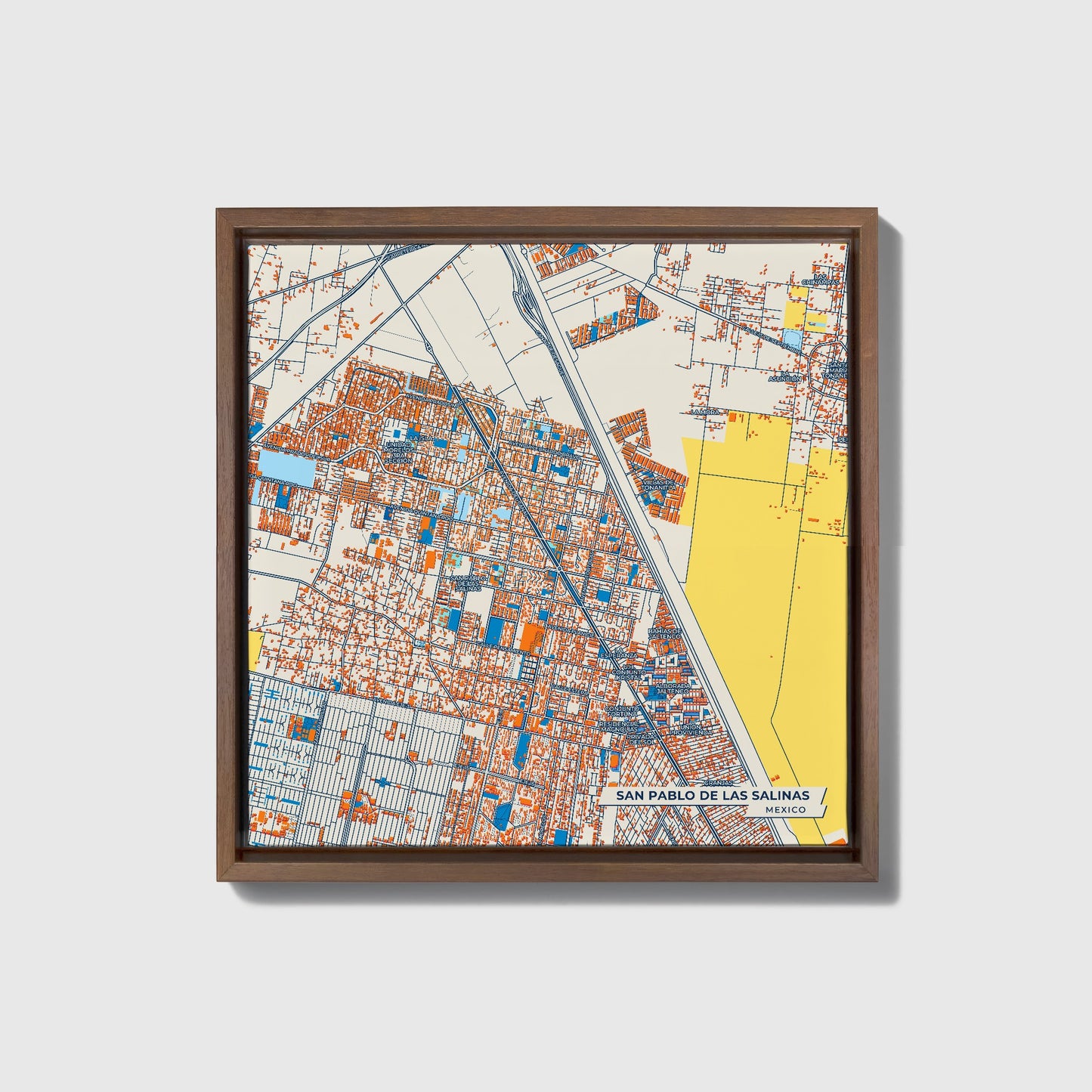 San Pablo De Las Salinas Mexico Colorful City Map Canvas Print • Dark Wooden Framed