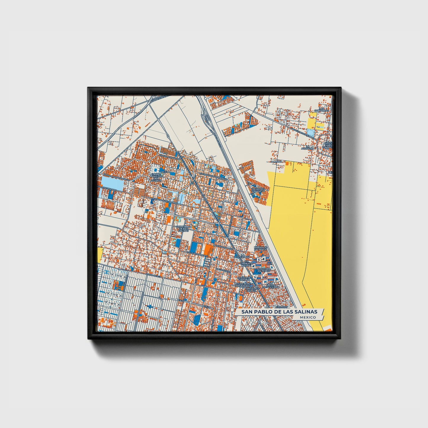 San Pablo De Las Salinas Mexico Colorful City Map Canvas Print • Black Framed