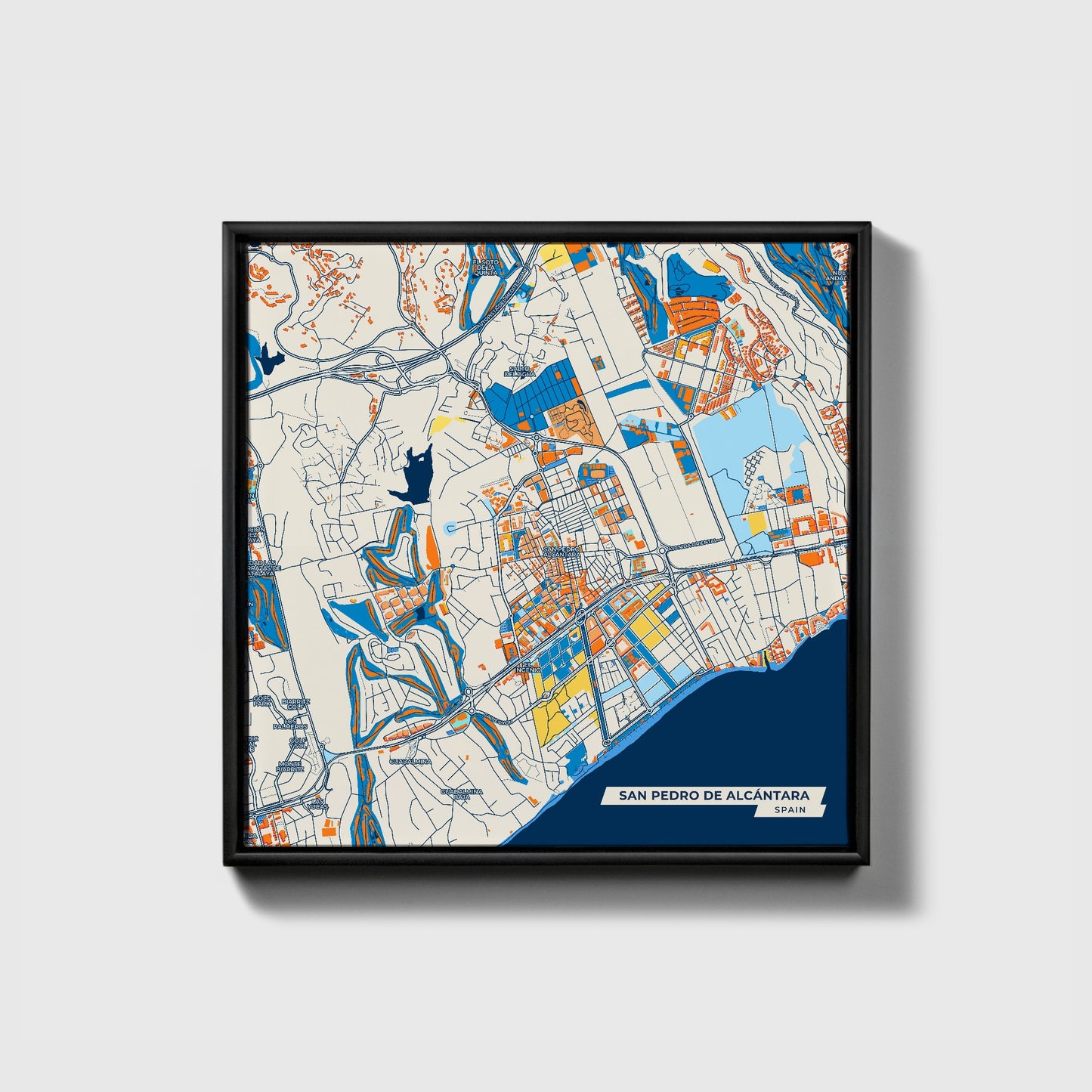 San Pedro De Alcántara Spain Colorful City Map Canvas Print • Black Framed