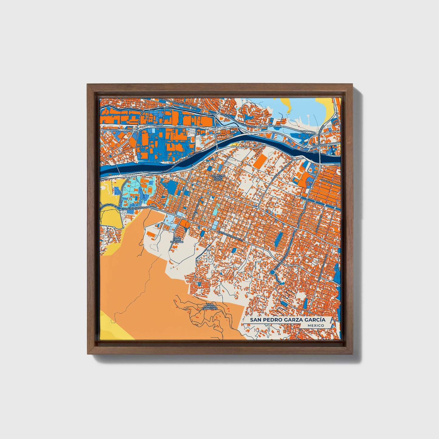 San Pedro Garza García Mexico Colorful City Map Canvas Print • Dark Wooden Framed