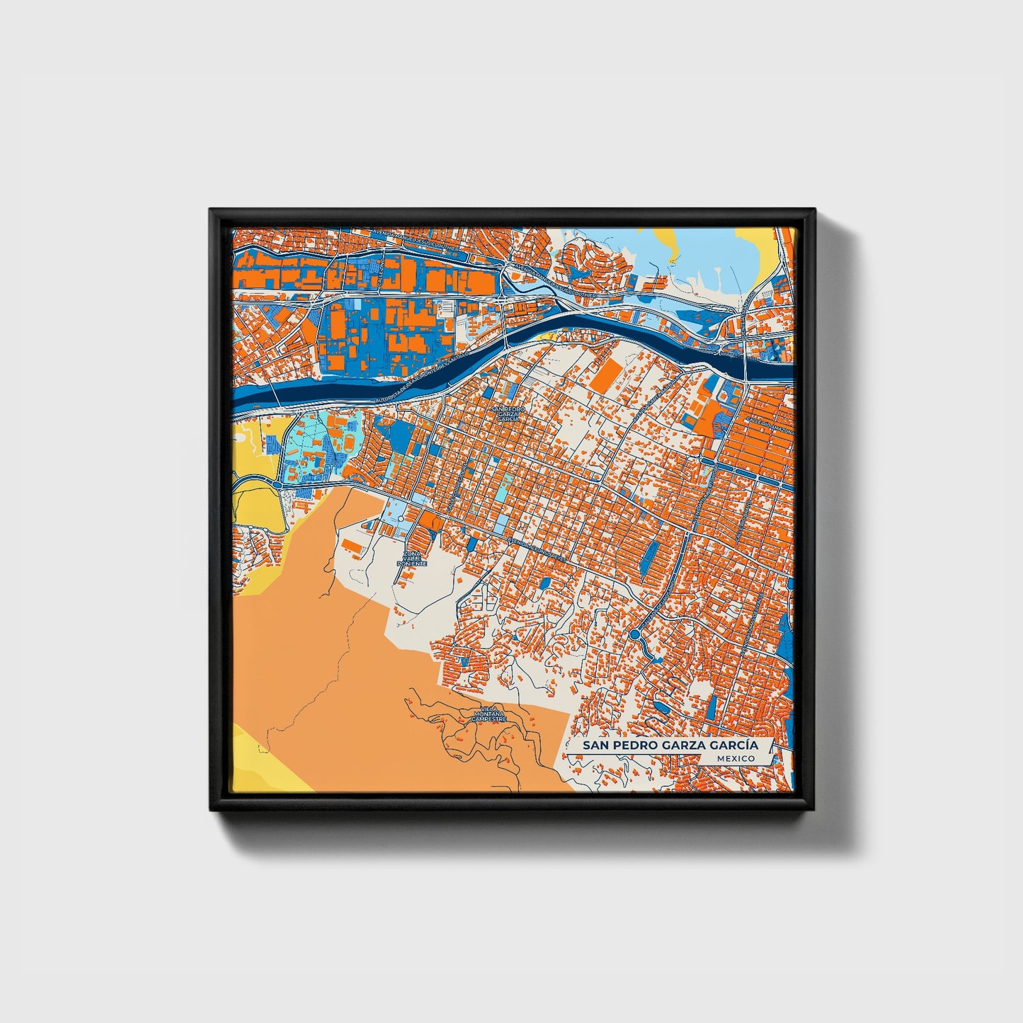 San Pedro Garza García Mexico Colorful City Map Canvas Print • Black Framed
