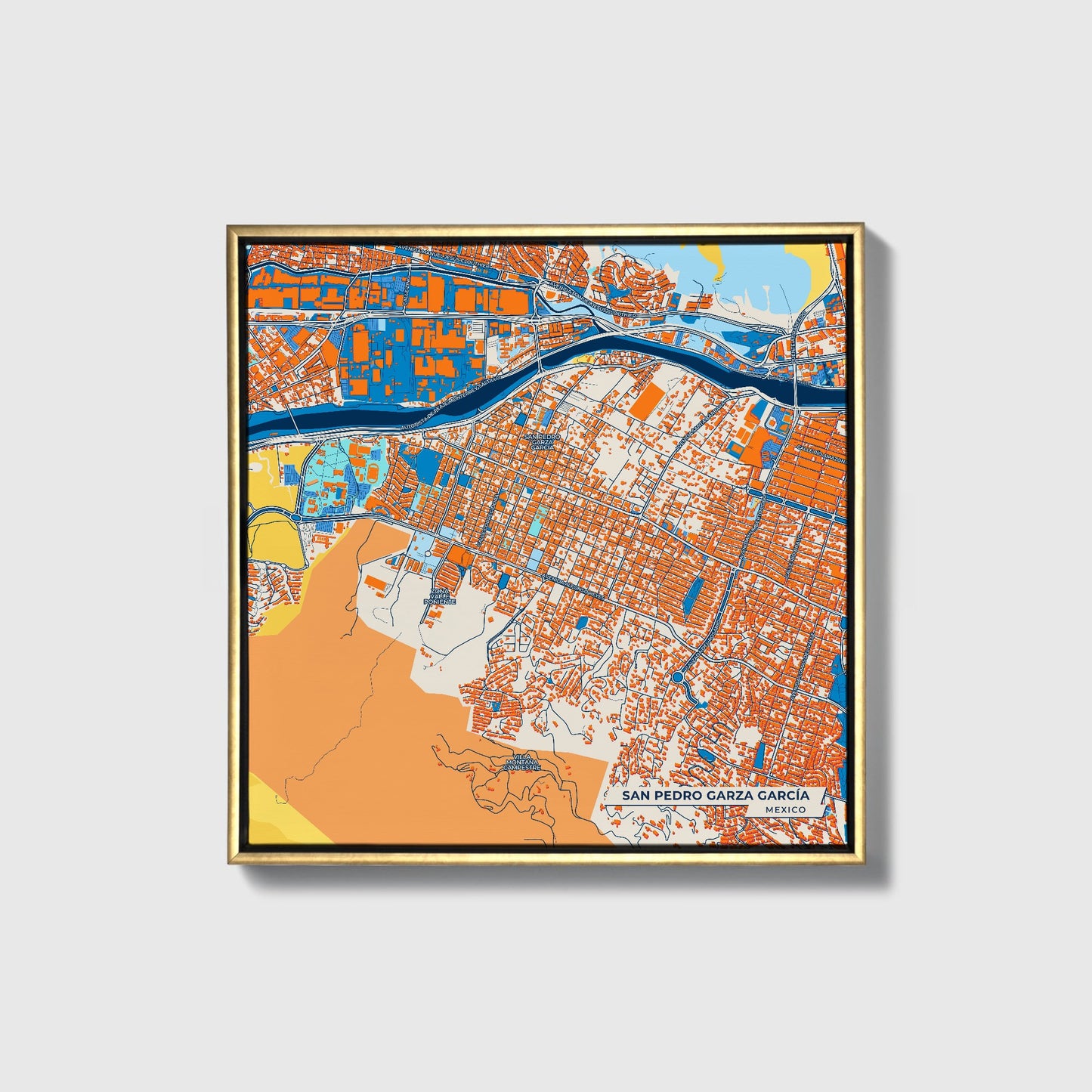 San Pedro Garza García Mexico Colorful City Map Canvas Print • Gold Framed