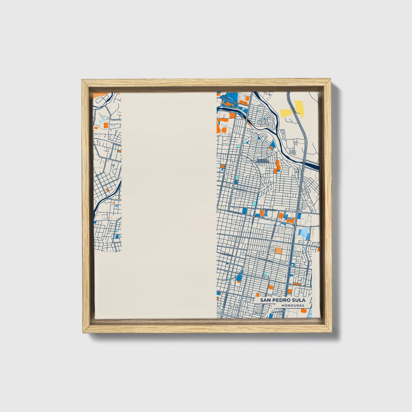 San Pedro Sula Honduras Colorful City Map Canvas Print • Natural Wooden Framed