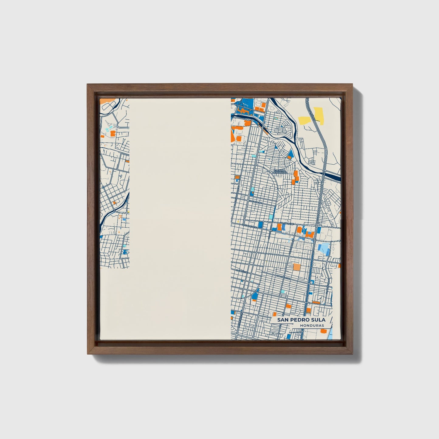 San Pedro Sula Honduras Colorful City Map Canvas Print • Dark Wooden Framed