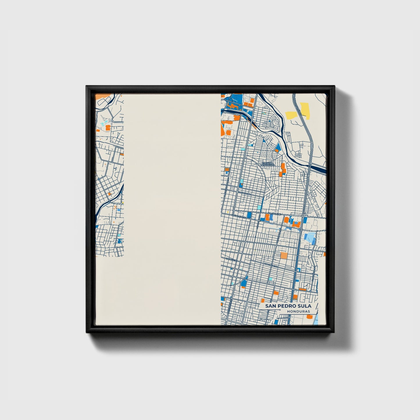 San Pedro Sula Honduras Colorful City Map Canvas Print • Black Framed