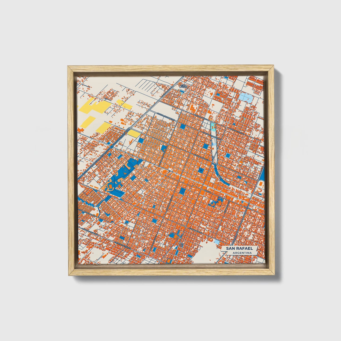 San Rafael Argentina Colorful City Map Canvas Print • Natural Wooden Framed