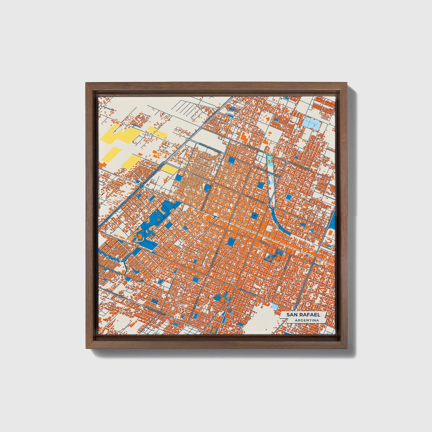 San Rafael Argentina Colorful City Map Canvas Print • Dark Wooden Framed