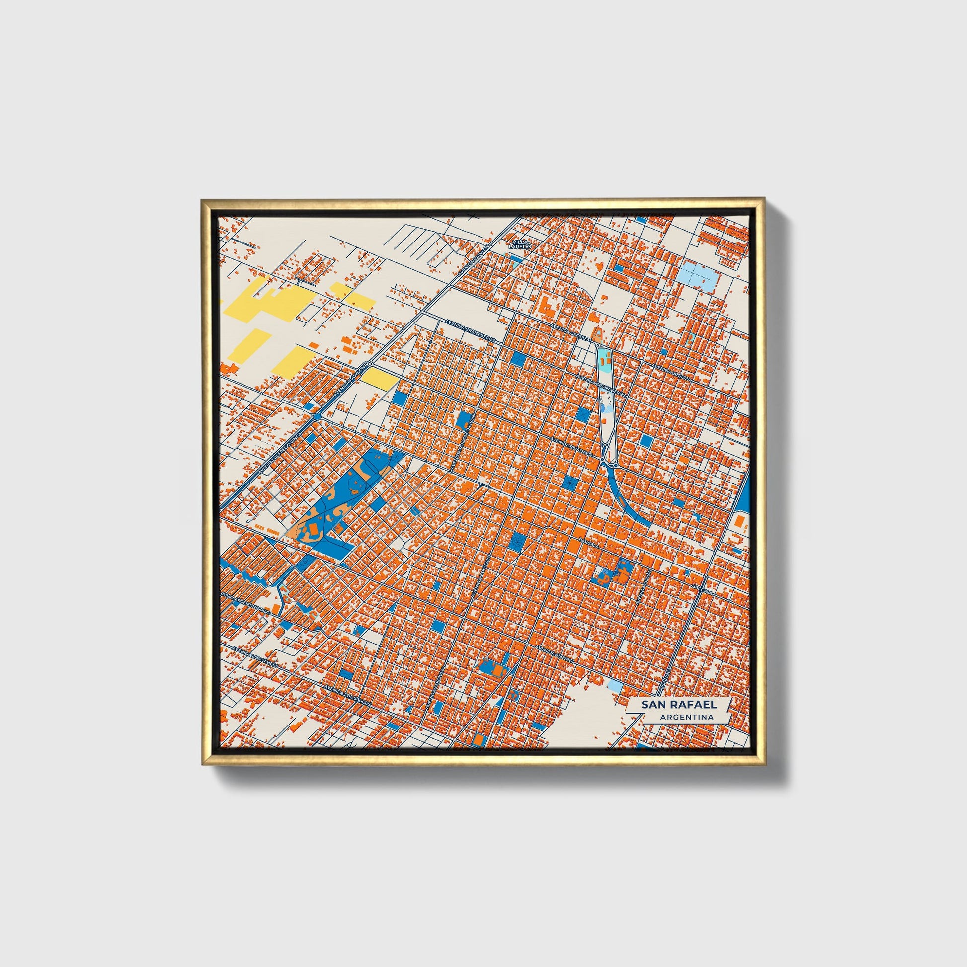 San Rafael Argentina Colorful City Map Canvas Print • Gold Framed