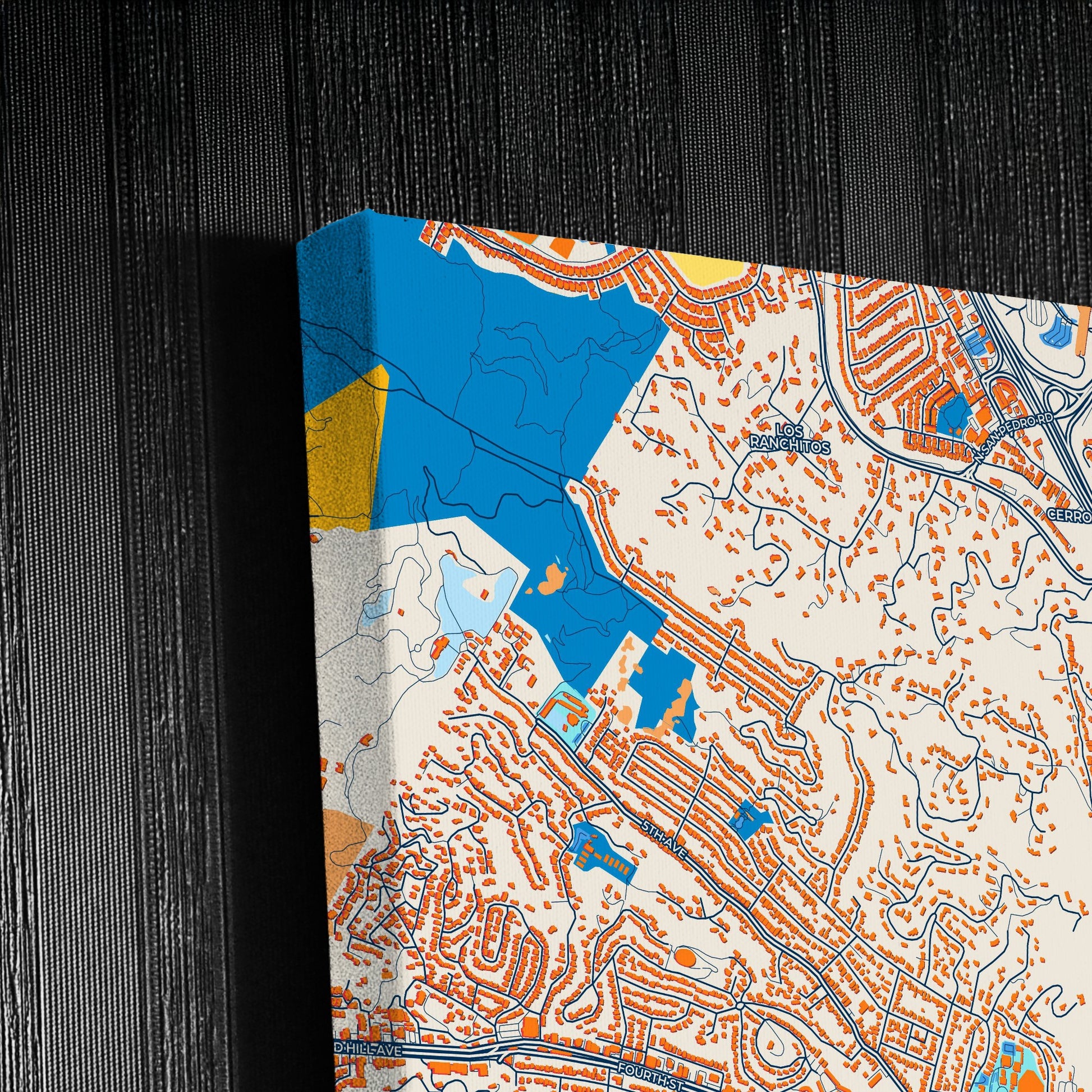 San Rafael California Colorful City Map Canvas Print Detail