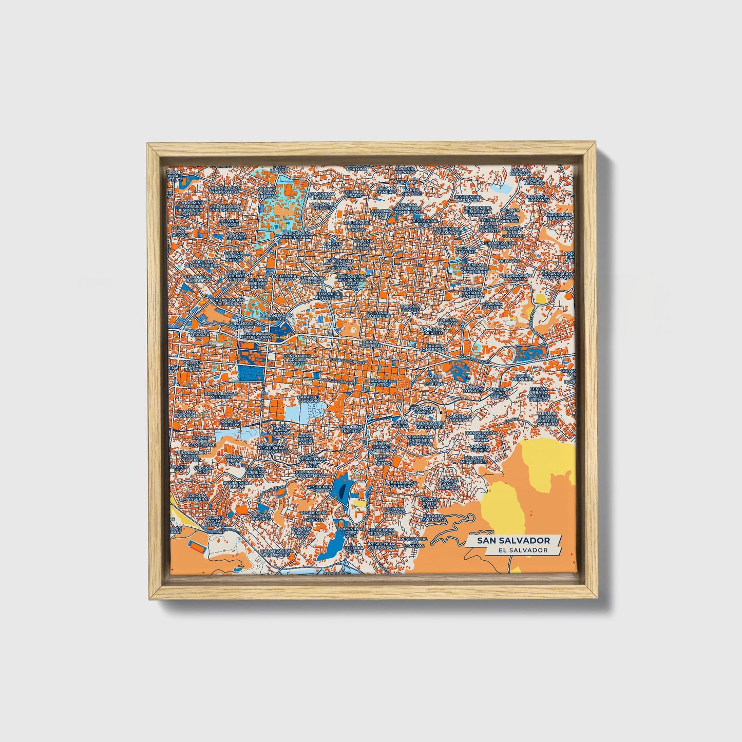 San Salvador El Salvador Colorful City Map Canvas Print • Natural Wooden Framed
