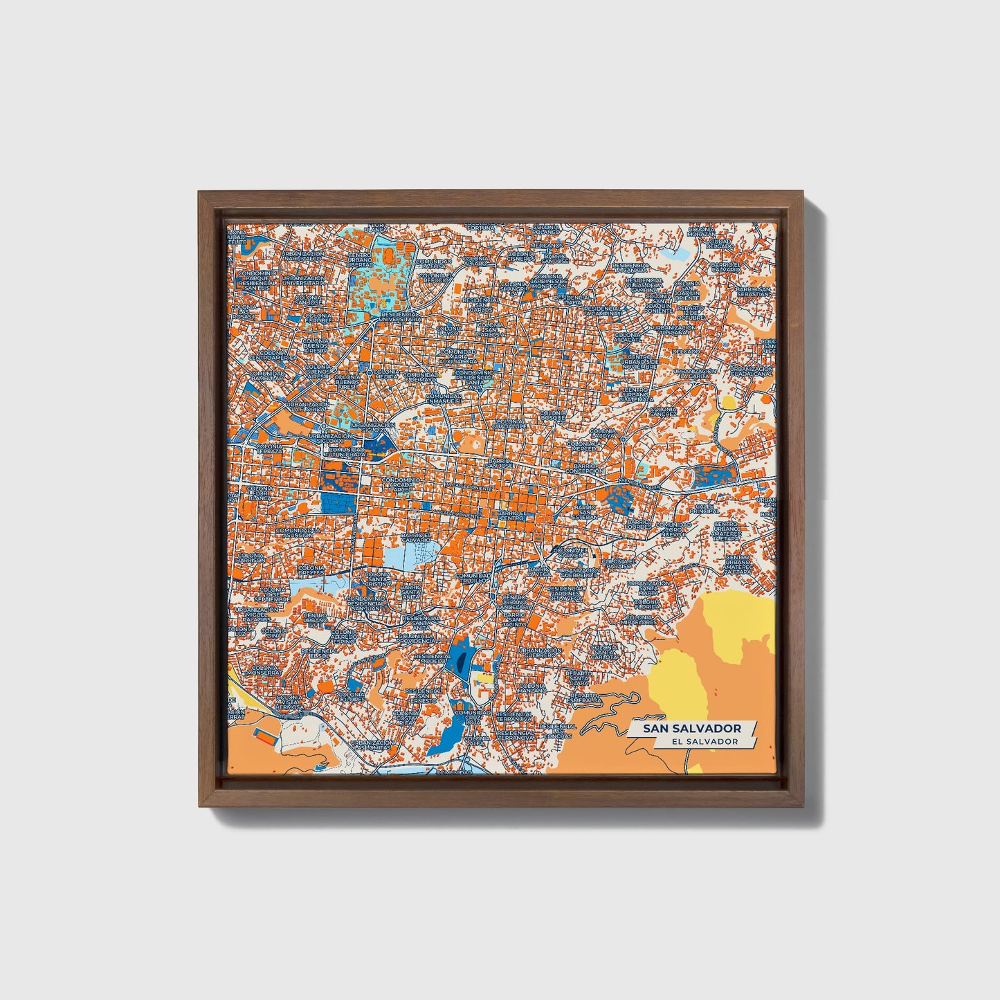San Salvador El Salvador Colorful City Map Canvas Print • Dark Wooden Framed