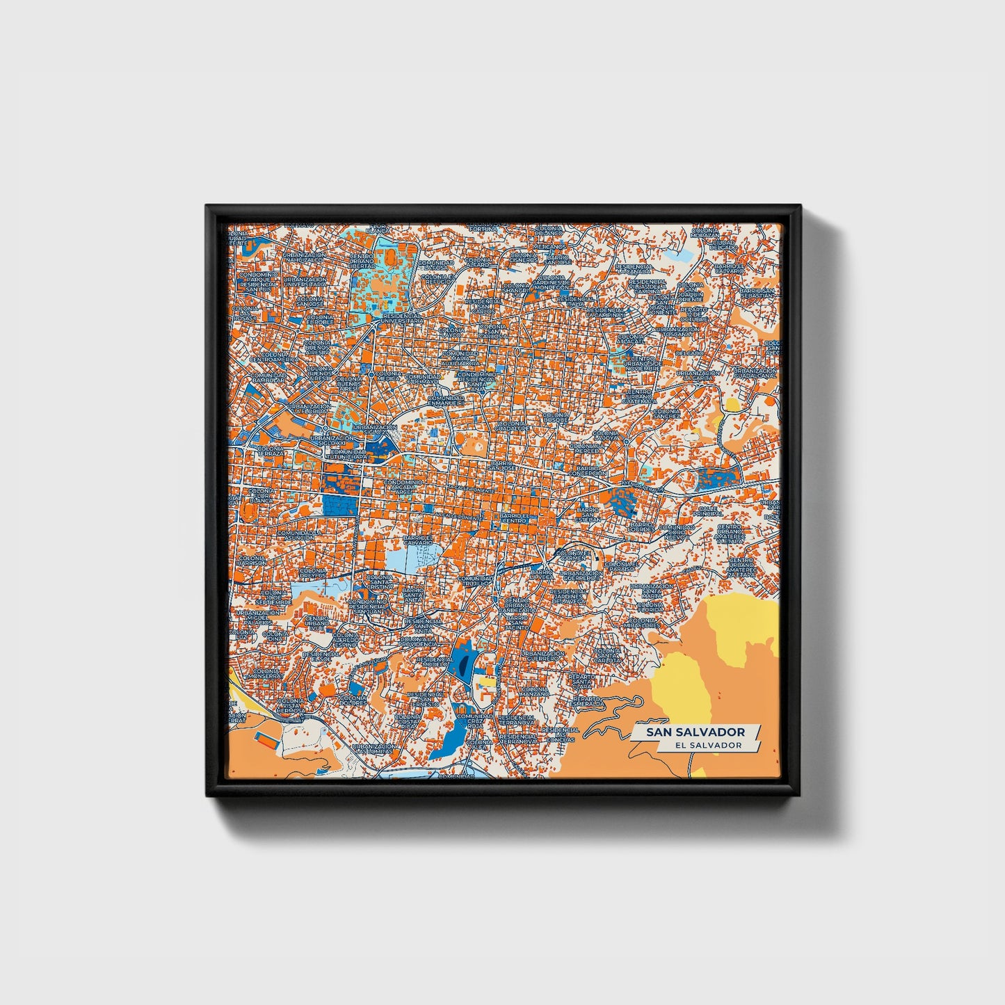 San Salvador El Salvador Colorful City Map Canvas Print • Black Framed