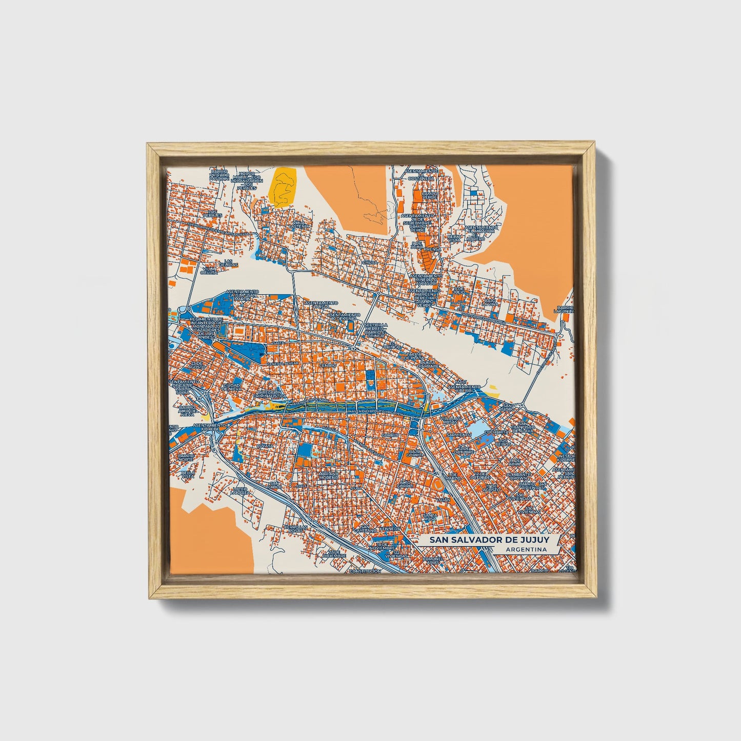 San Salvador De Jujuy Argentina Colorful City Map Canvas Print • Natural Wooden Framed