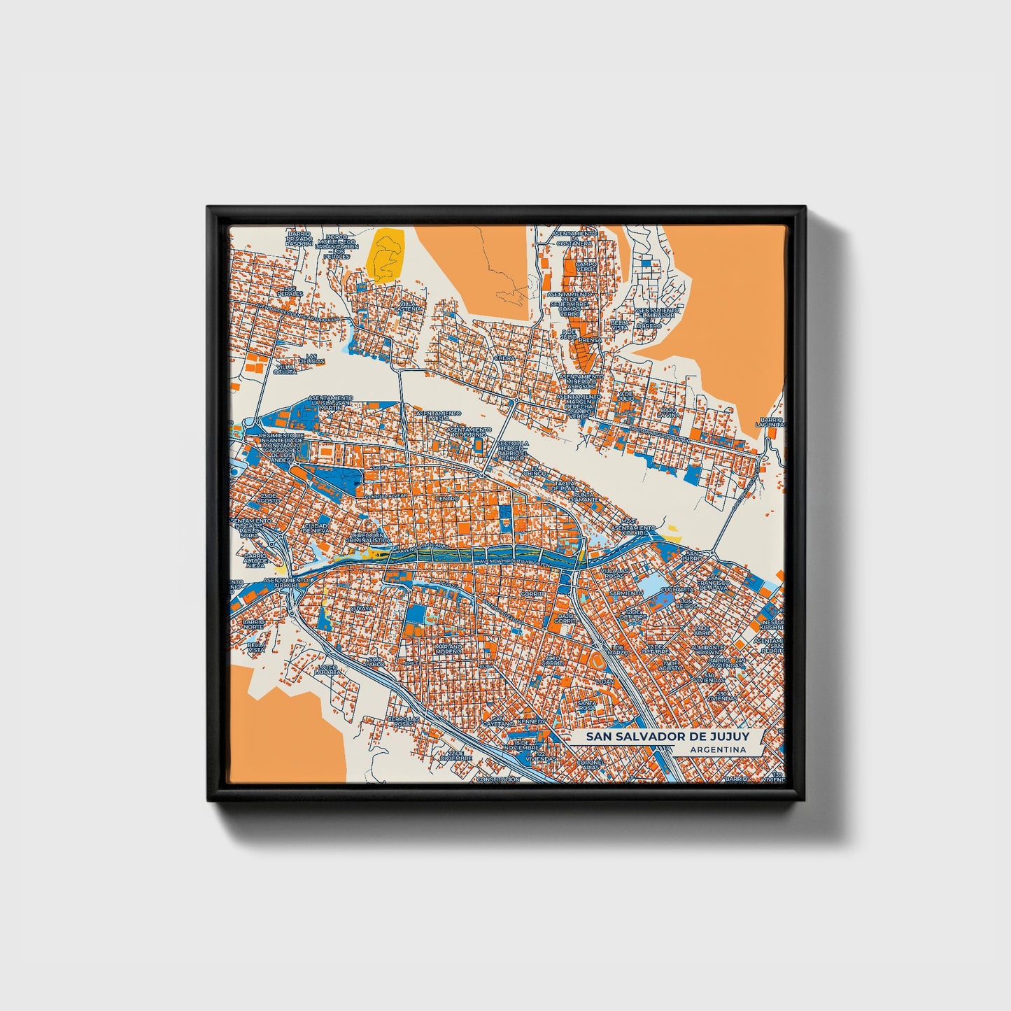 San Salvador De Jujuy Argentina Colorful City Map Canvas Print • Black Framed