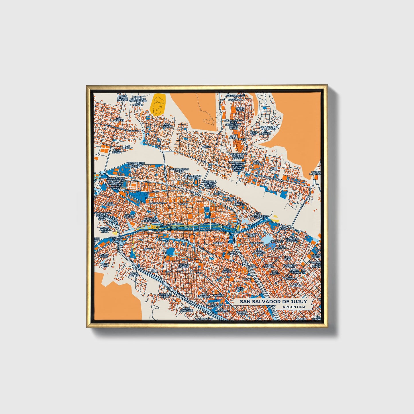 San Salvador De Jujuy Argentina Colorful City Map Canvas Print • Gold Framed