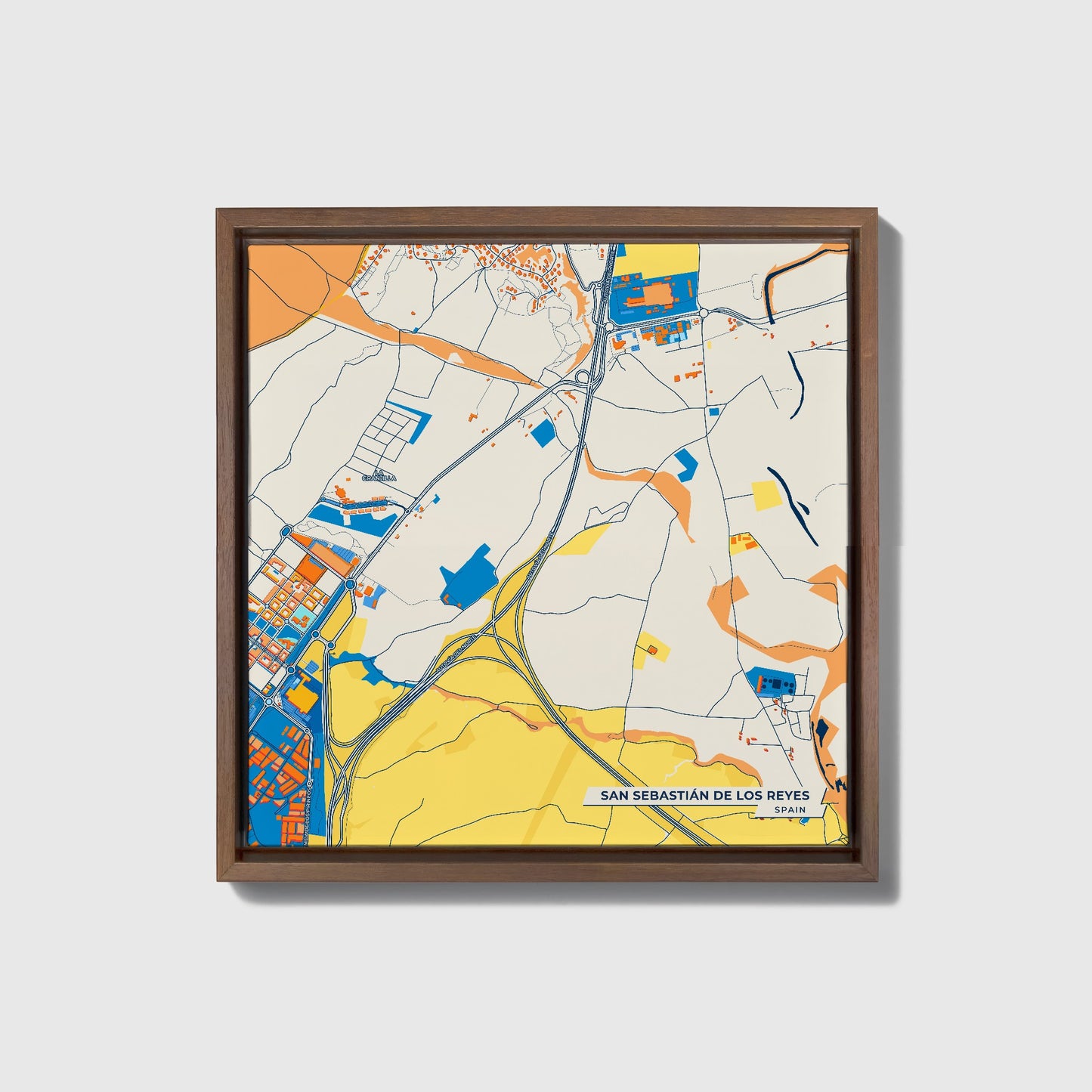 San Sebastián De Los Reyes Spain Colorful City Map Canvas Print • Dark Wooden Framed