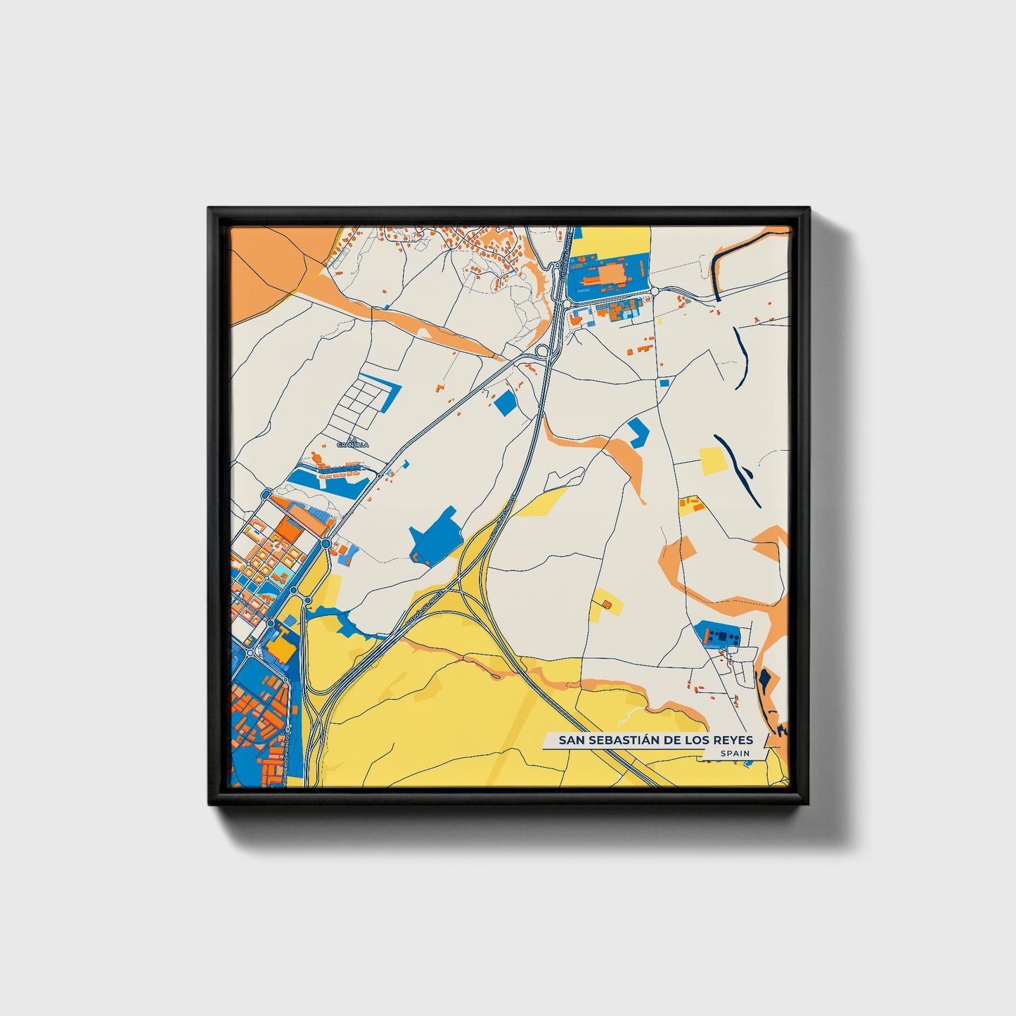 San Sebastián De Los Reyes Spain Colorful City Map Canvas Print • Black Framed