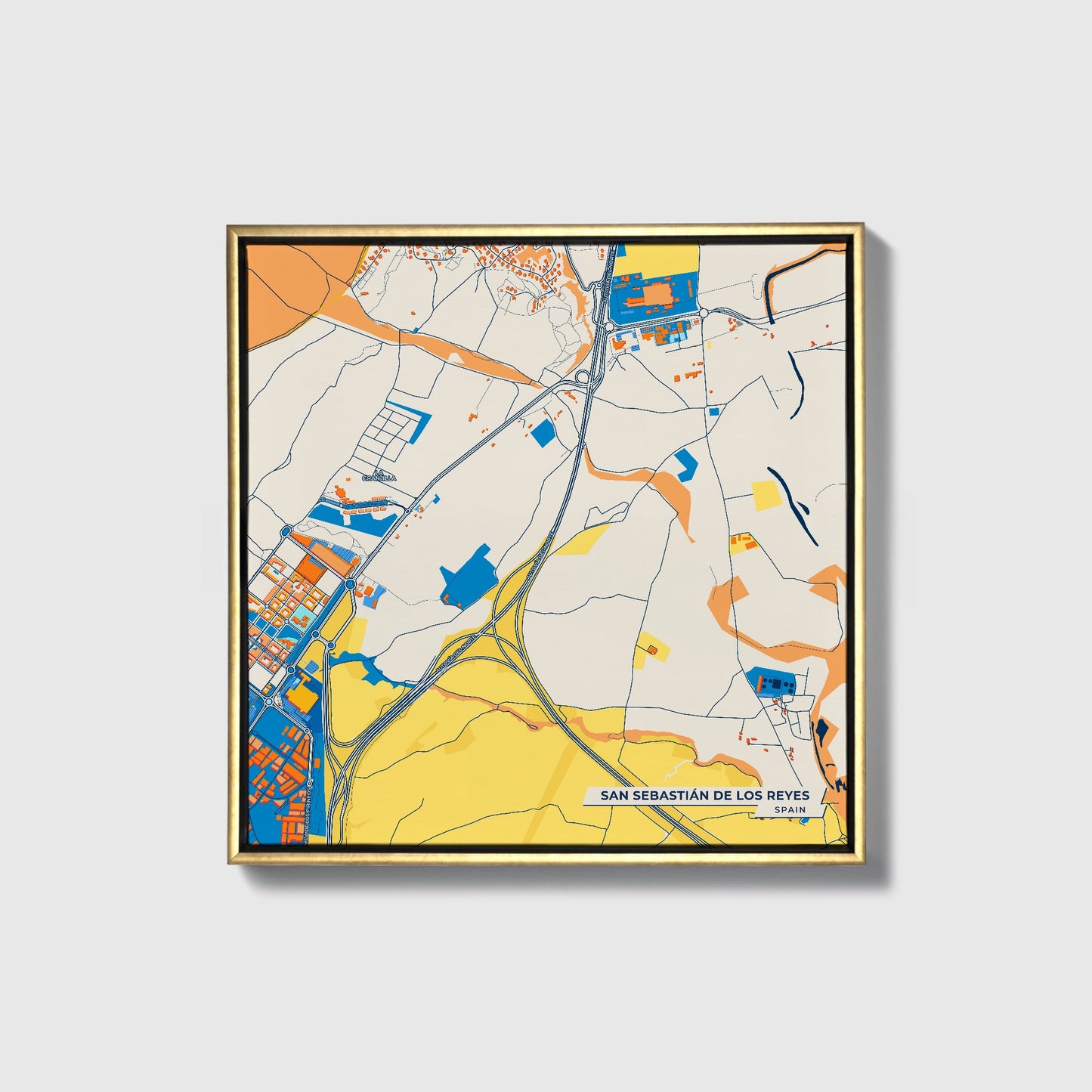 San Sebastián De Los Reyes Spain Colorful City Map Canvas Print • Gold Framed