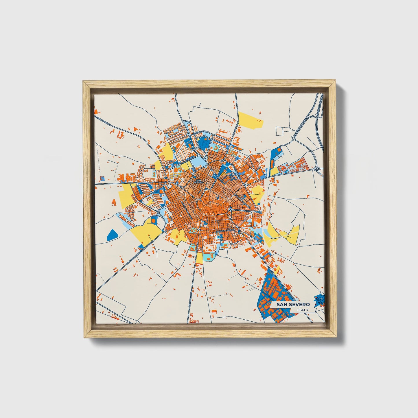 San Severo Italy Colorful City Map Canvas Print • Natural Wooden Framed