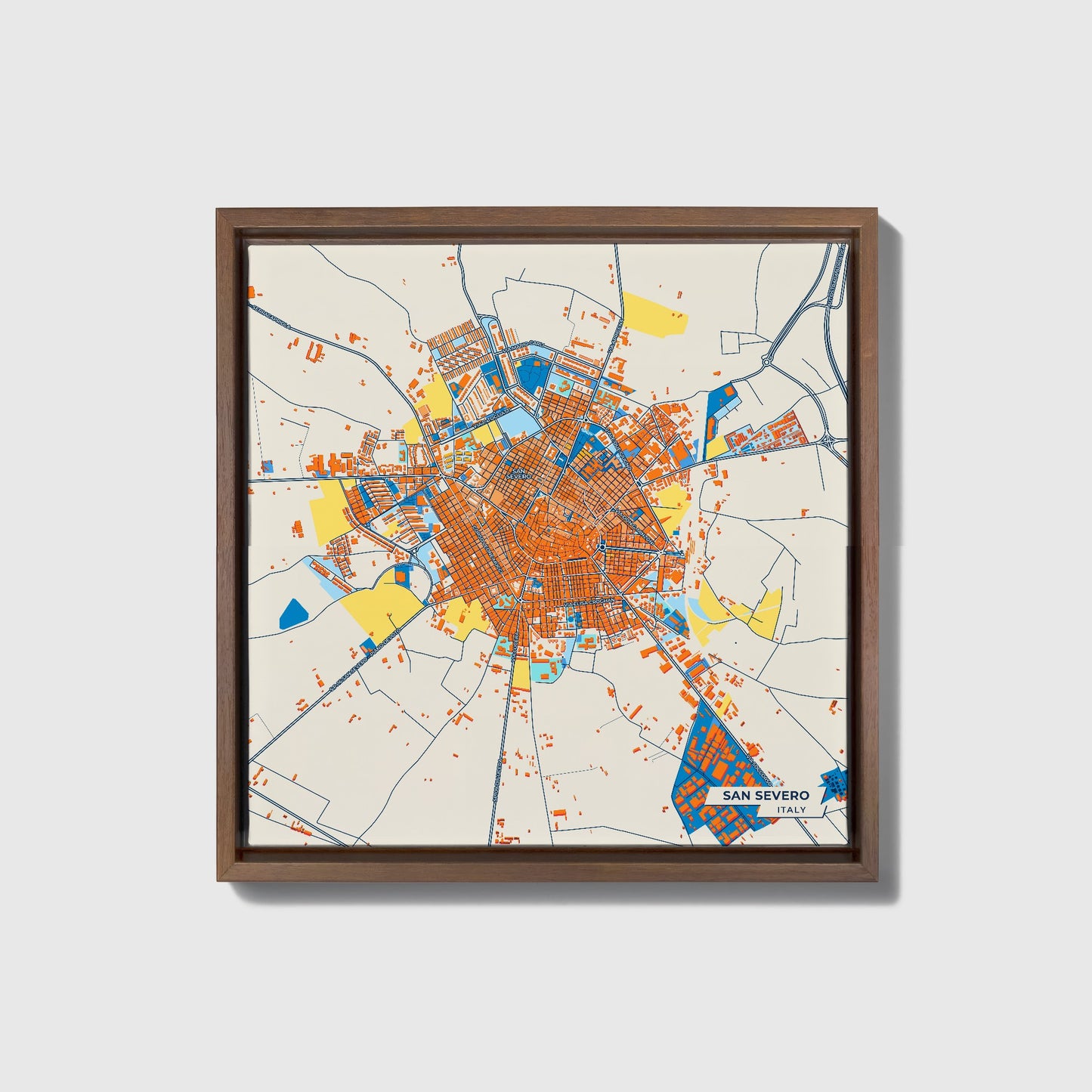 San Severo Italy Colorful City Map Canvas Print • Dark Wooden Framed