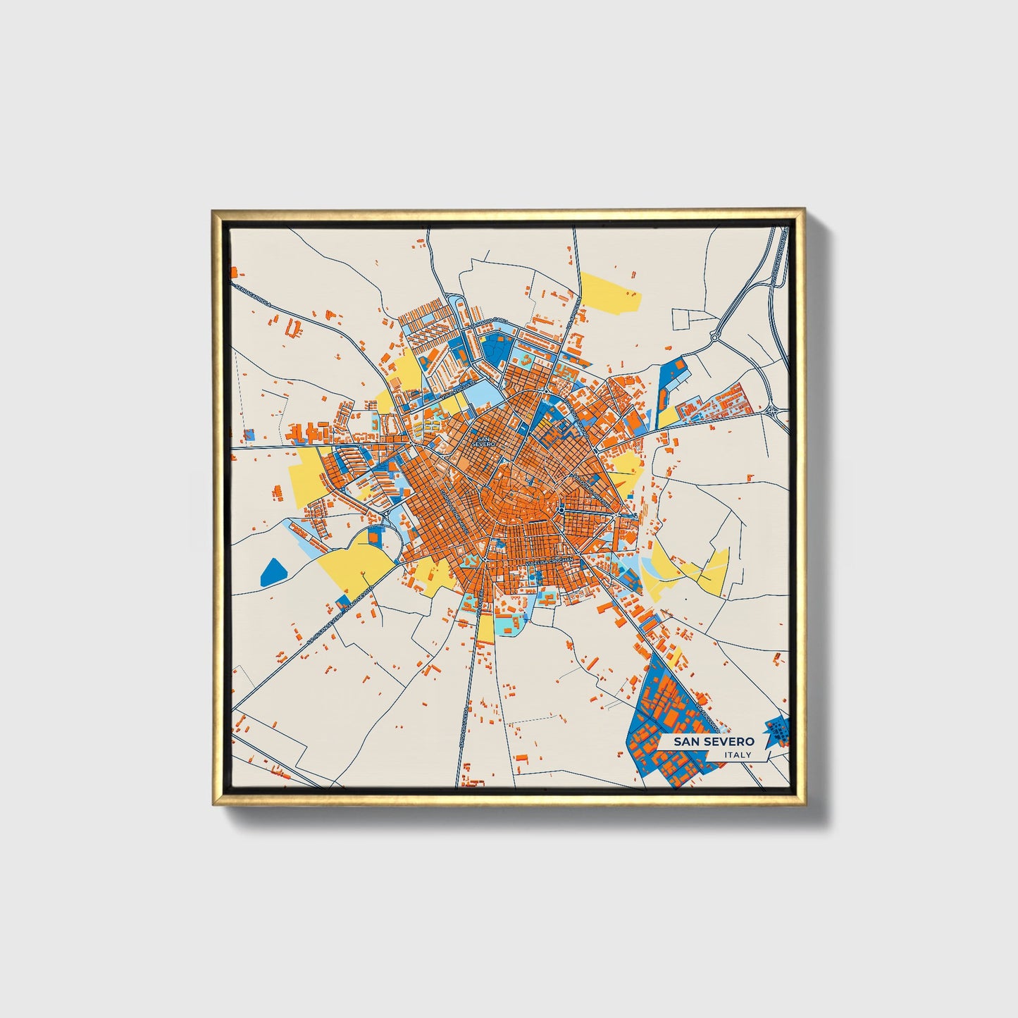 San Severo Italy Colorful City Map Canvas Print • Gold Framed