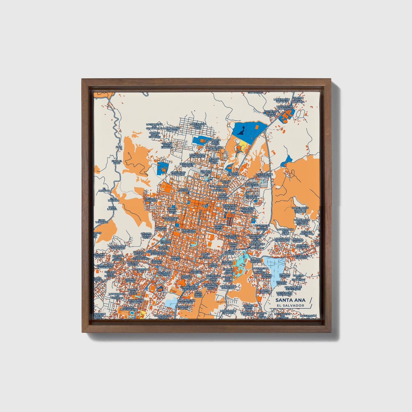 Santa Ana El Salvador Colorful City Map Canvas Print • Dark Wooden Framed
