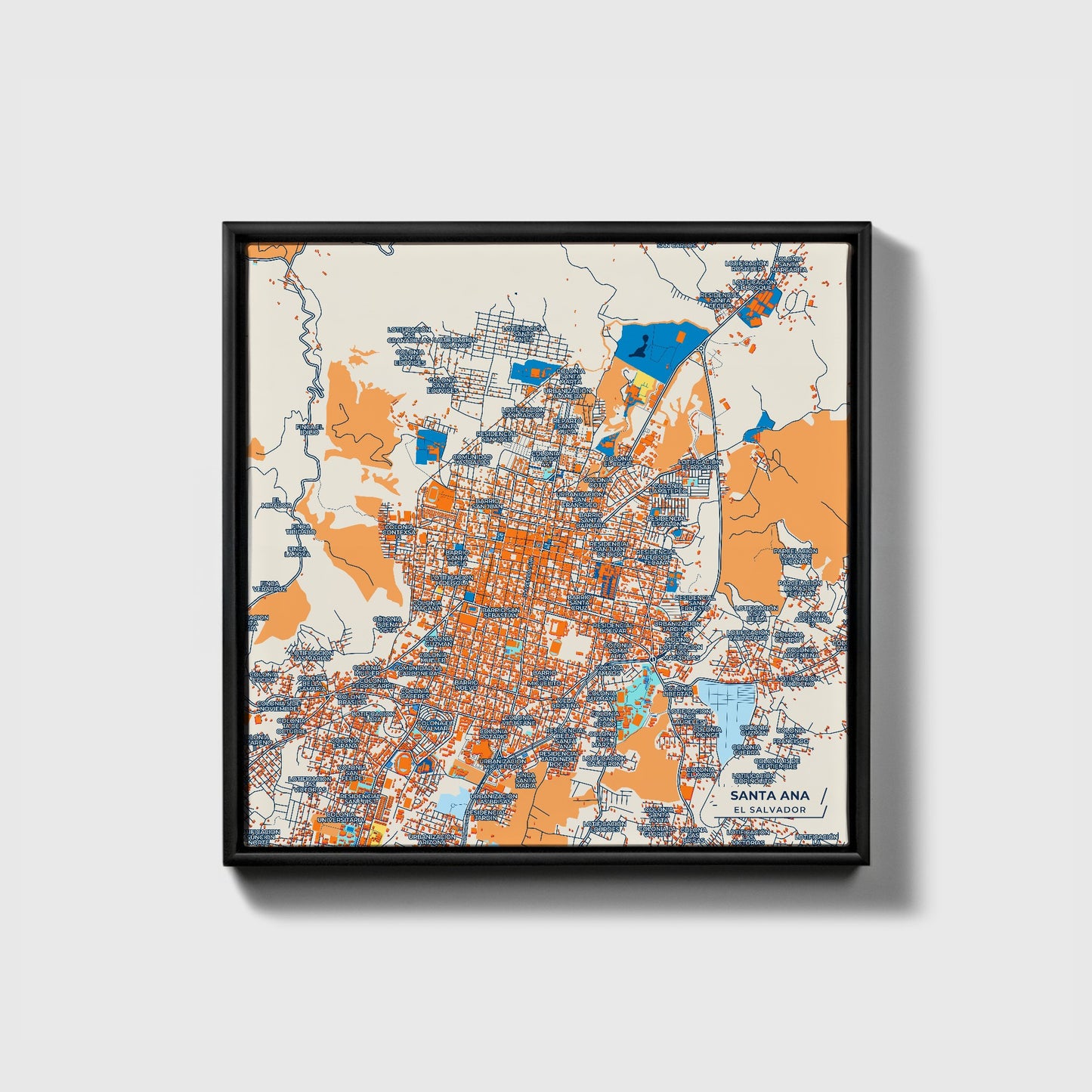 Santa Ana El Salvador Colorful City Map Canvas Print • Black Framed