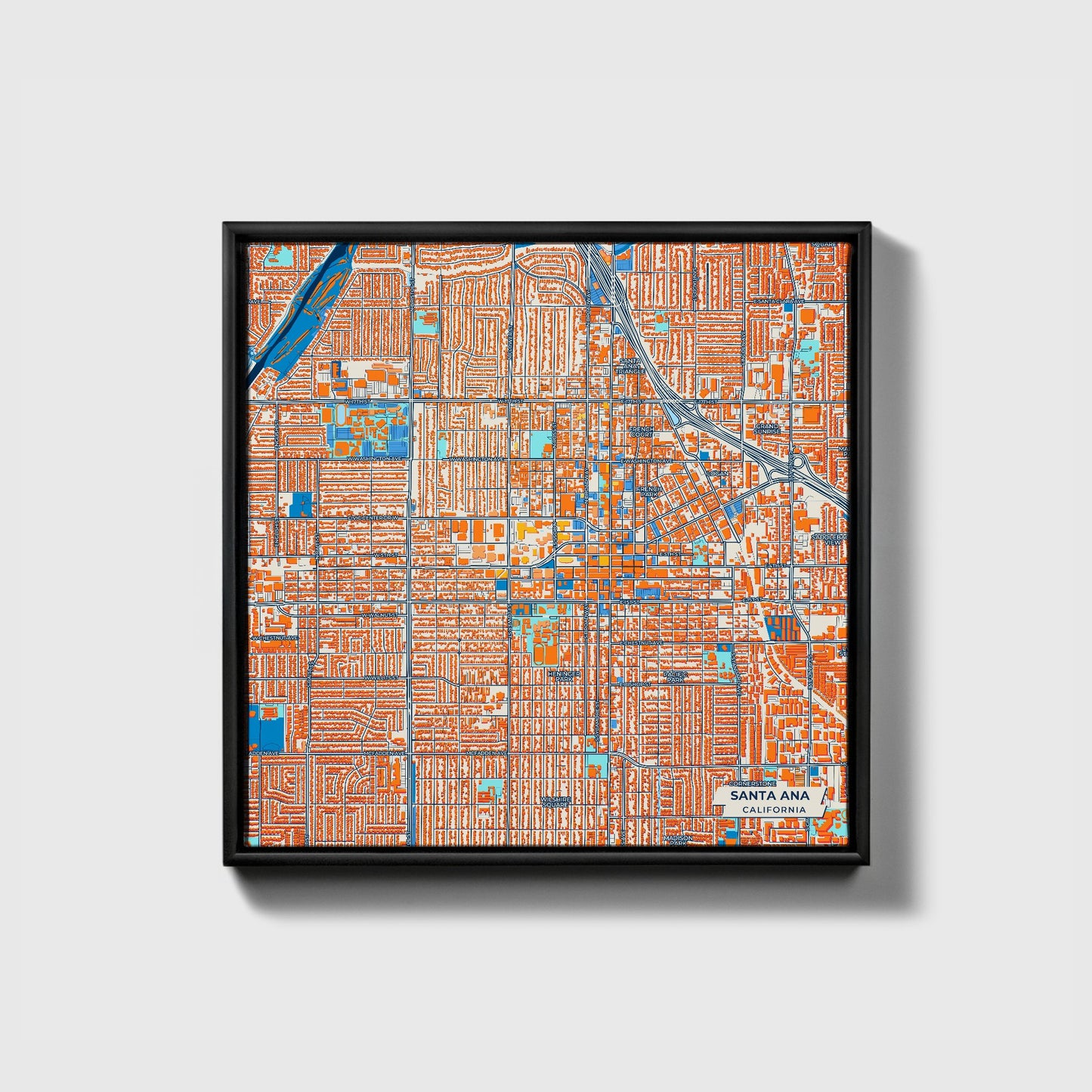 Santa Ana California Colorful City Map Canvas Print • Black Framed