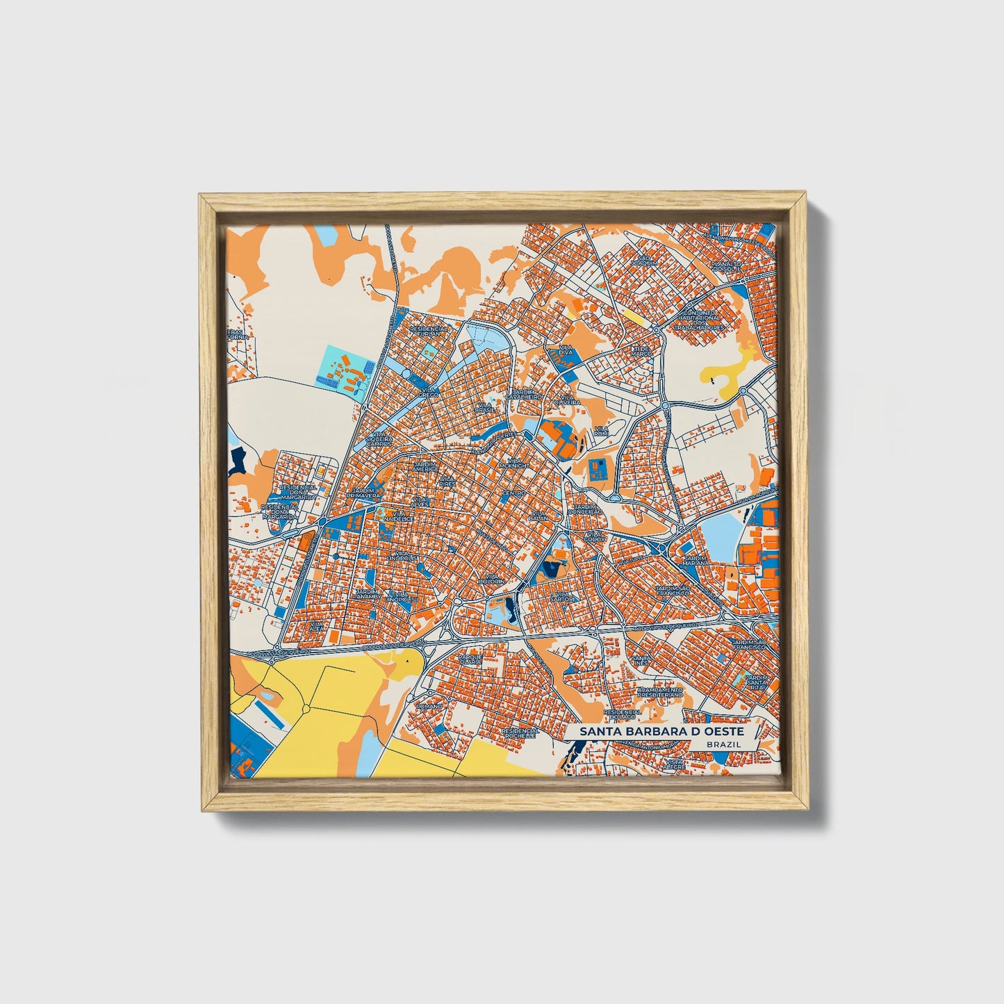 Santa Barbara D Oeste Brazil Colorful City Map Canvas Print • Natural Wooden Framed