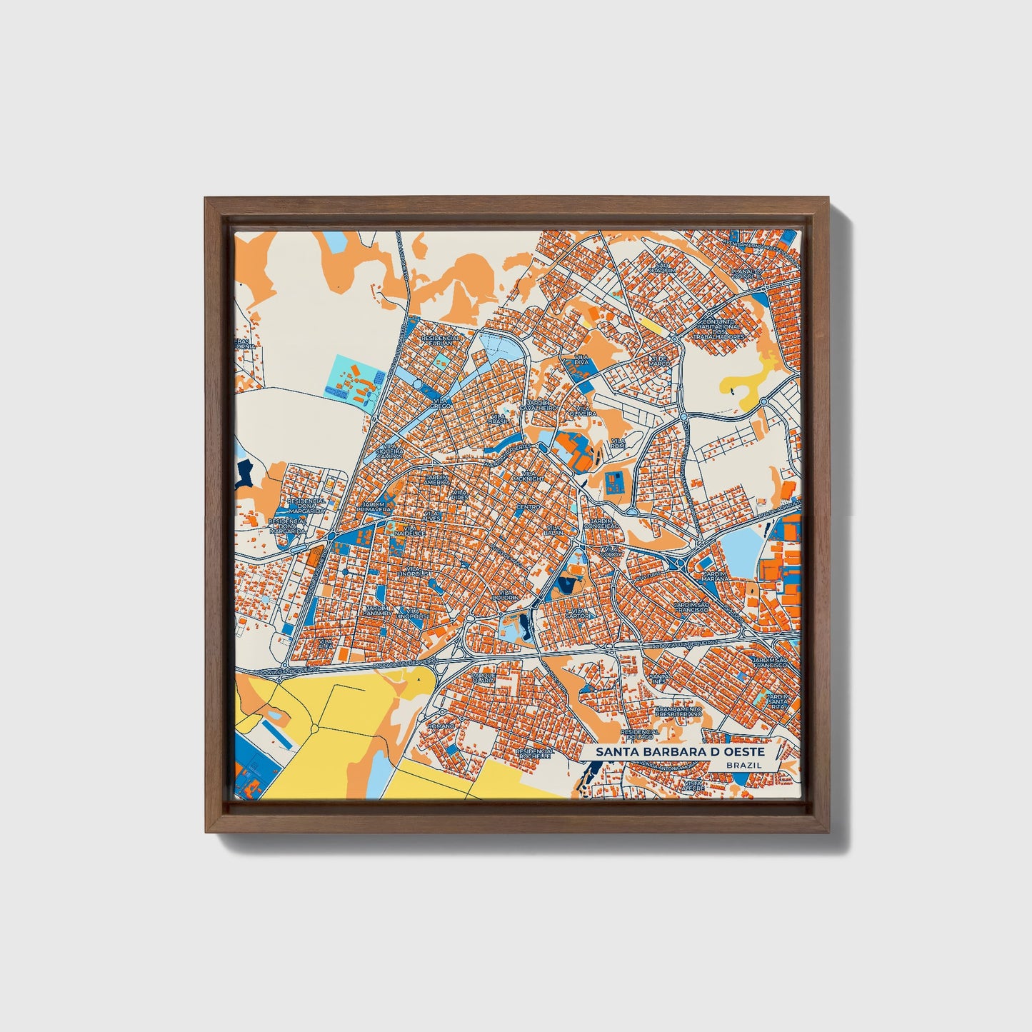 Santa Barbara D Oeste Brazil Colorful City Map Canvas Print • Dark Wooden Framed