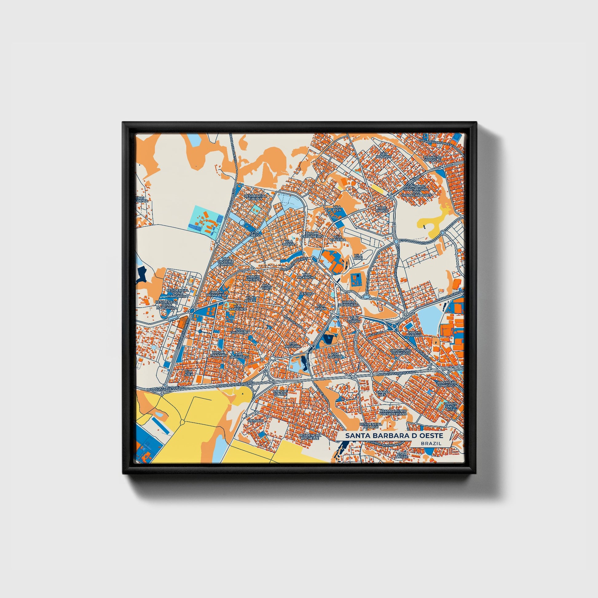 Santa Barbara D Oeste Brazil Colorful City Map Canvas Print • Black Framed