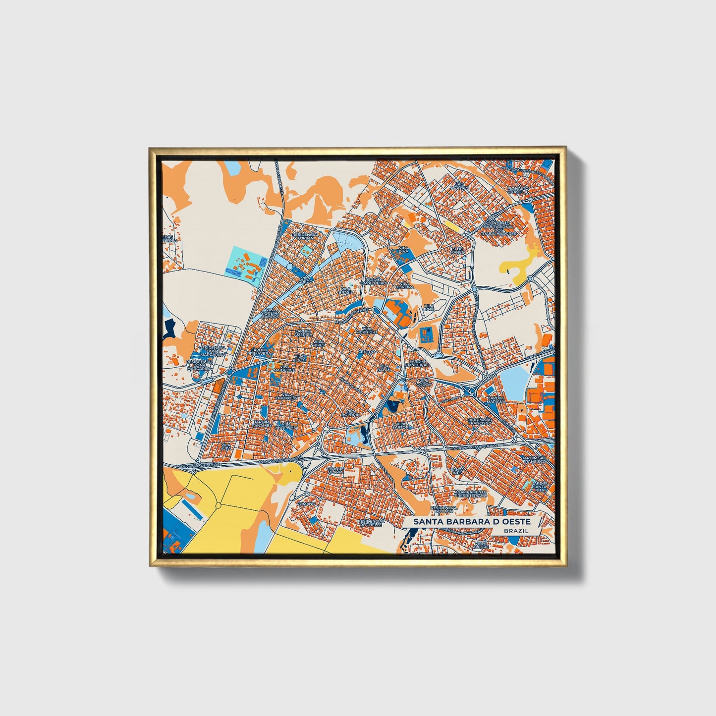 Santa Barbara D Oeste Brazil Colorful City Map Canvas Print • Gold Framed
