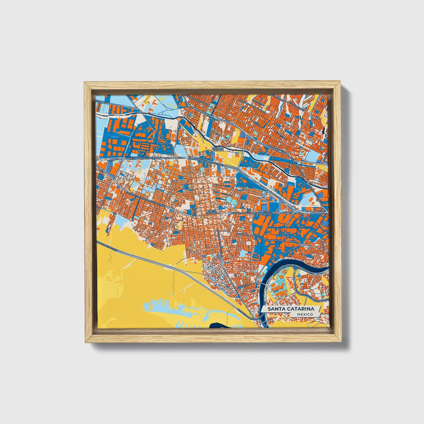 Santa Catarina Mexico Colorful City Map Canvas Print • Natural Wooden Framed