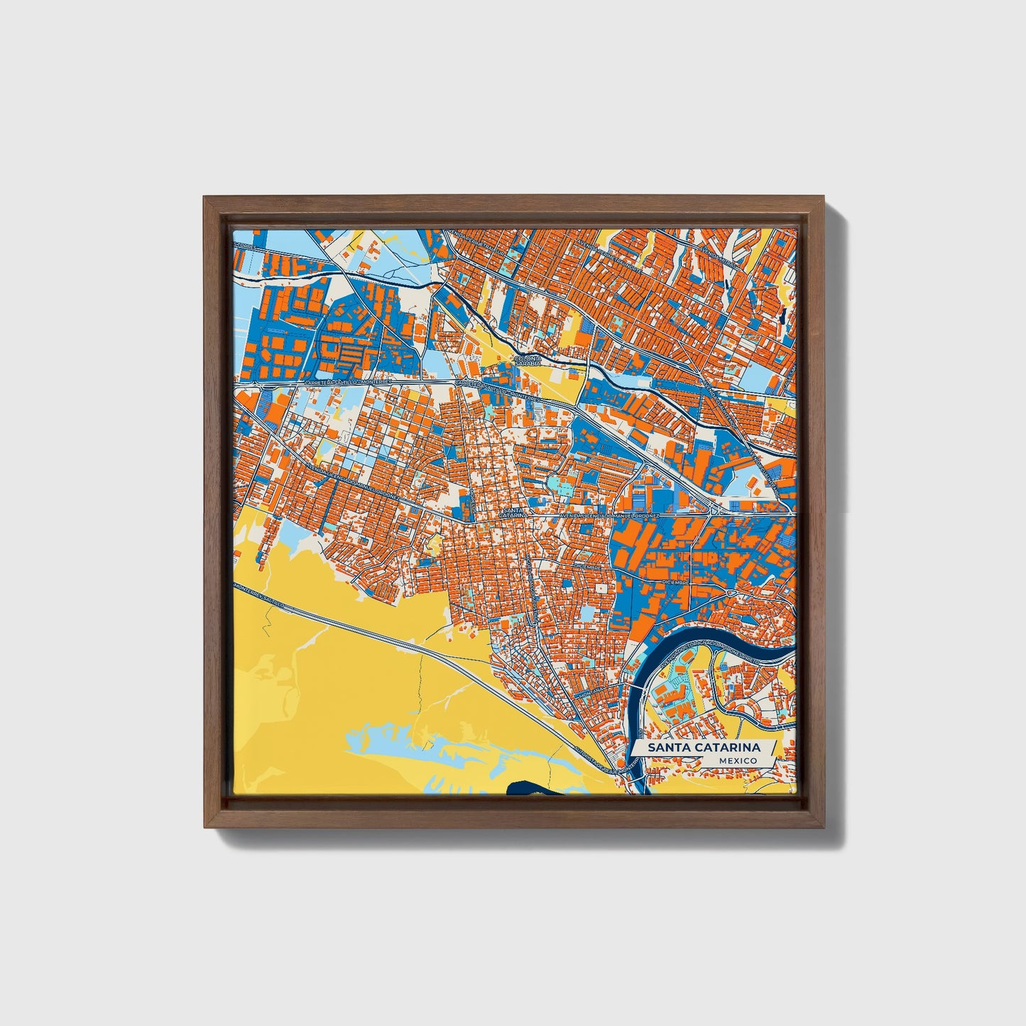 Santa Catarina Mexico Colorful City Map Canvas Print • Dark Wooden Framed