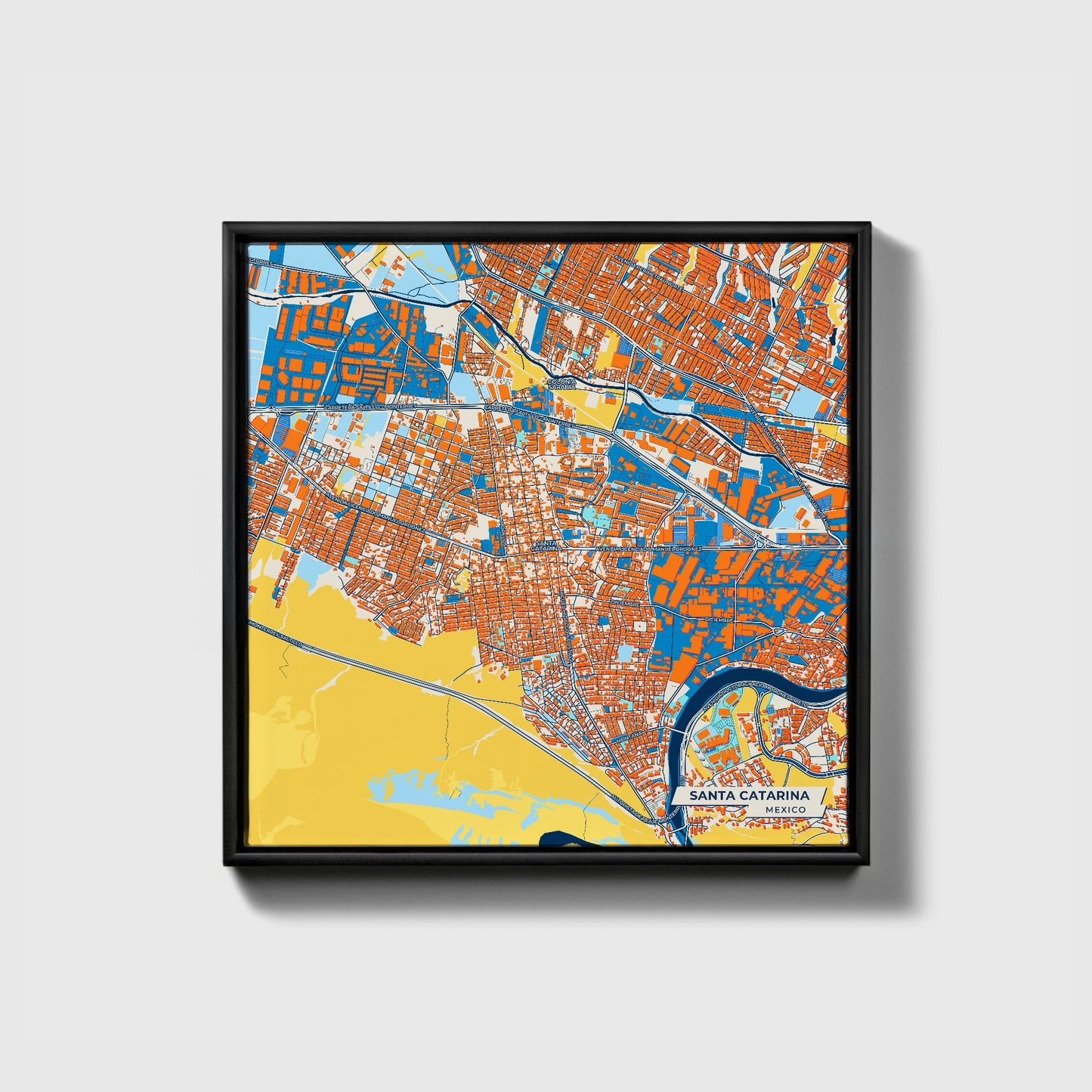 Santa Catarina Mexico Colorful City Map Canvas Print • Black Framed