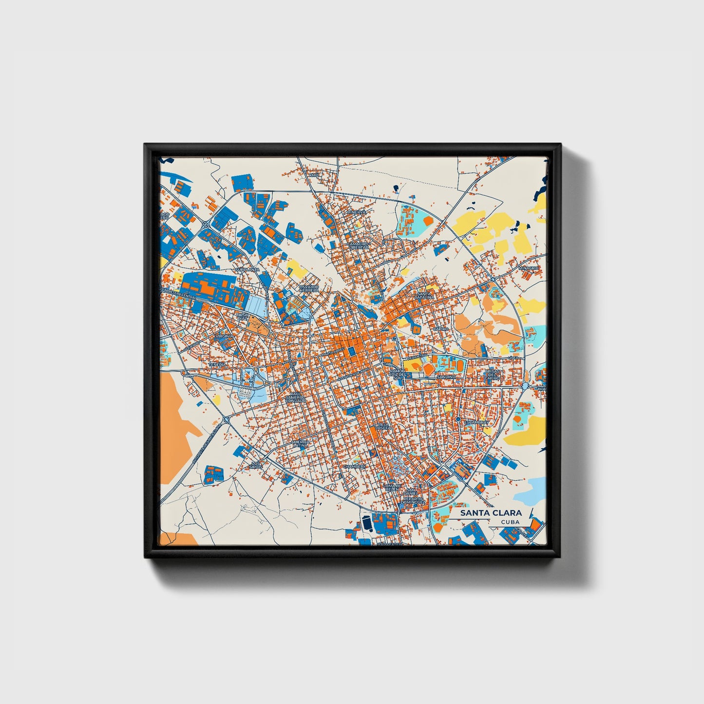 Santa Clara Cuba Colorful City Map Canvas Print • Black Framed