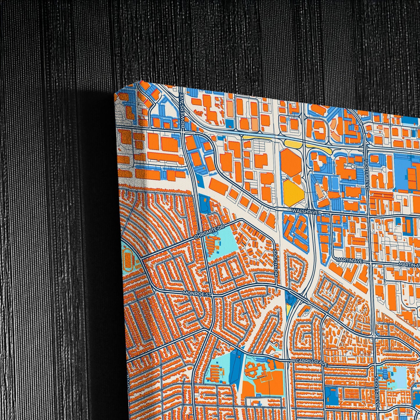 Santa Clara California Colorful City Map Canvas Print Detail