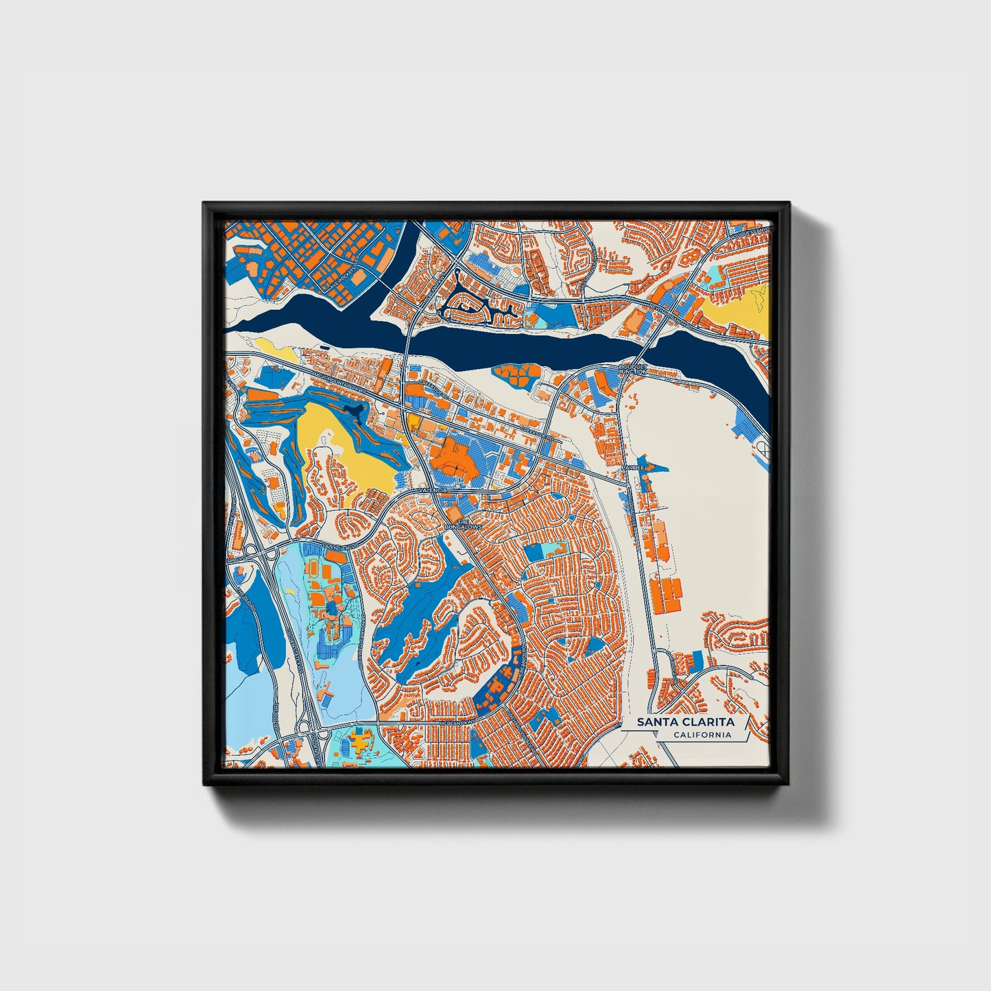 Santa Clarita California Colorful City Map Canvas Print • Black Framed