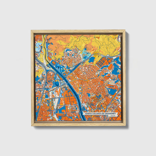 Santa Coloma De Gramenet Spain Colorful City Map Canvas Print • Natural Wooden Framed