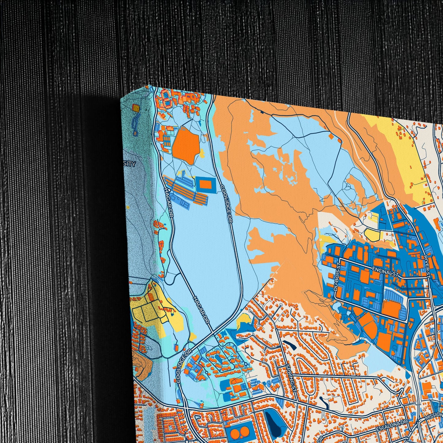 Santa Cruz California Colorful City Map Canvas Print Detail