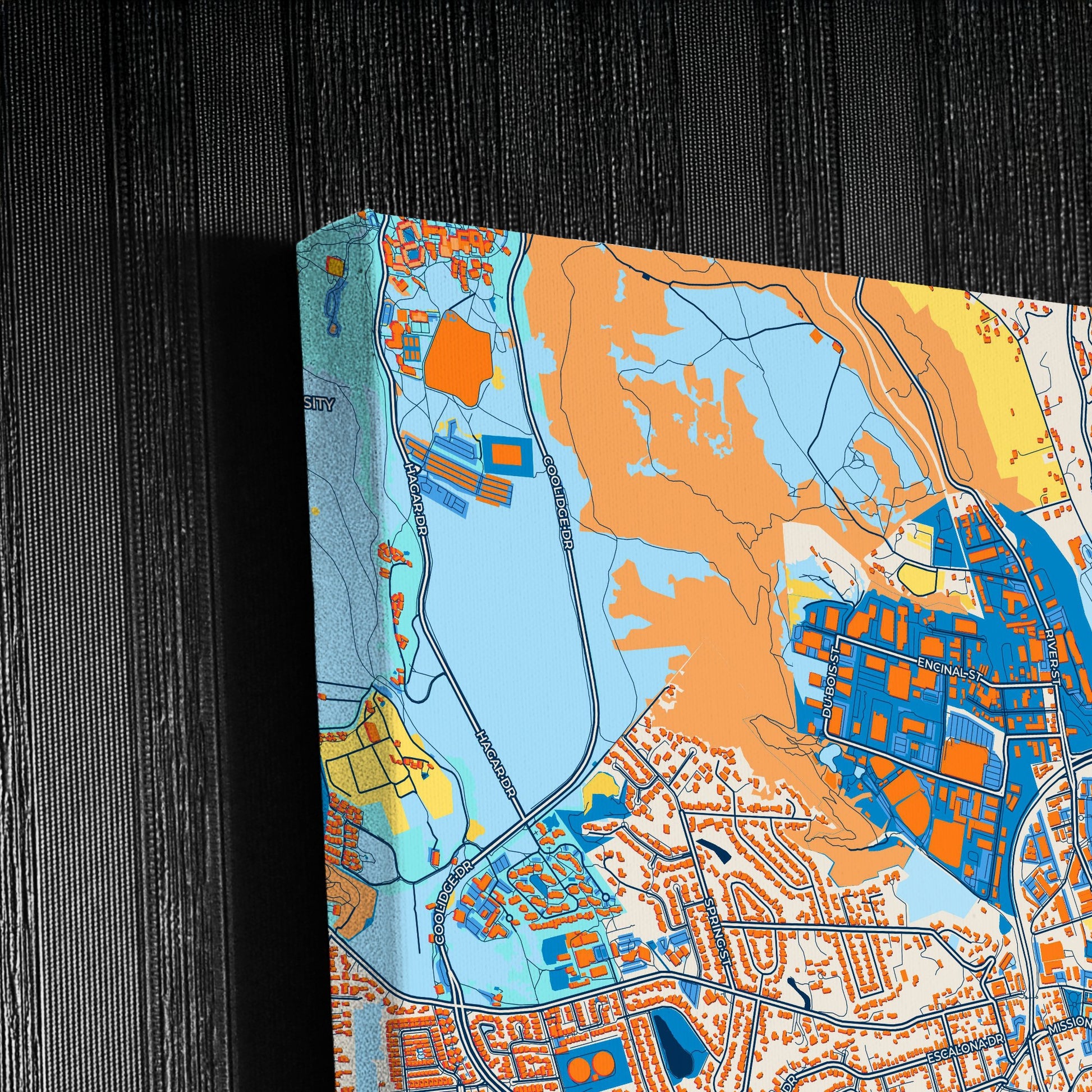 Santa Cruz California Colorful City Map Canvas Print Detail