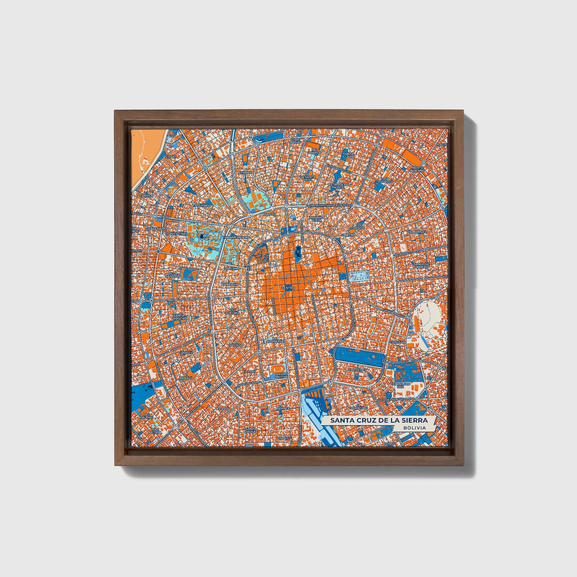 Santa Cruz De La Sierra Bolivia Colorful City Map Canvas Print • Dark Wooden Framed