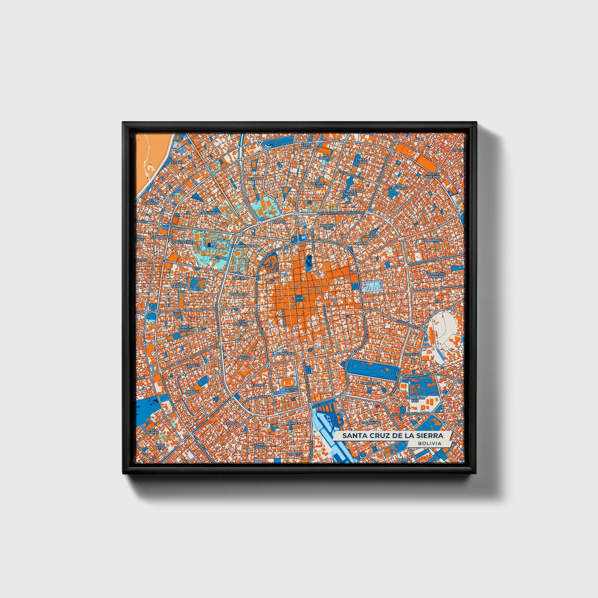 Santa Cruz De La Sierra Bolivia Colorful City Map Canvas Print • Black Framed